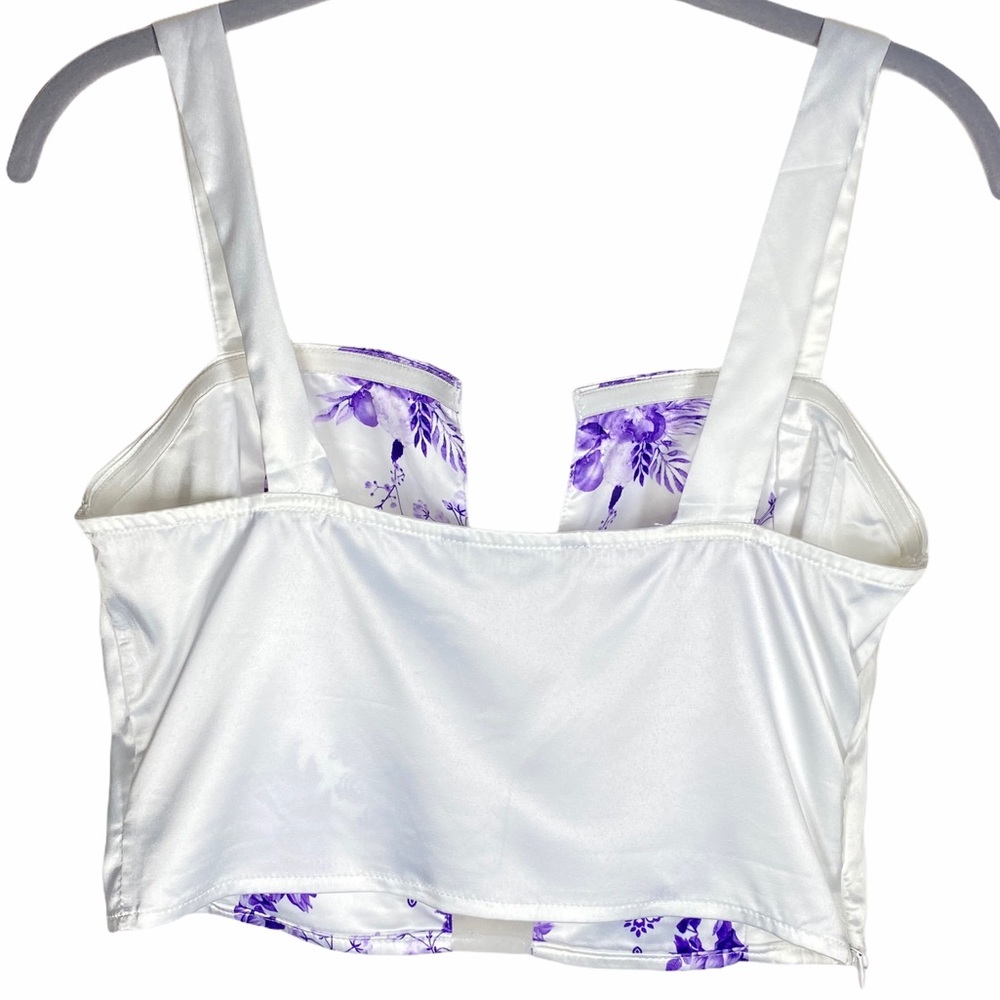 SHEIN Floral Crop Top White Purple Medium - Picture 2 of 5